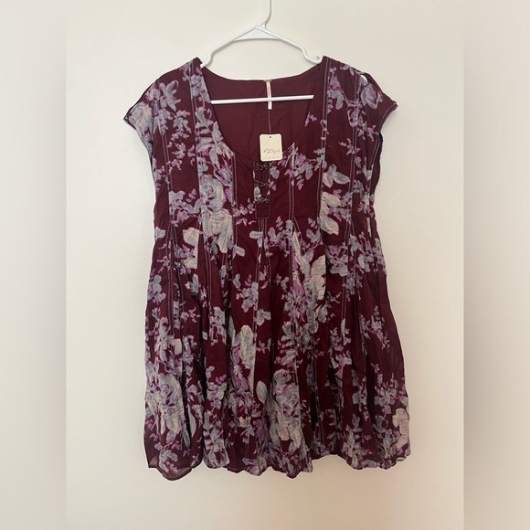 Free People Sully Mini Dress Floral Raisin Combo Festival Boho - Picture 3 of 16